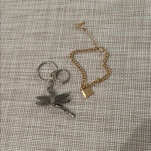 Gold and Silver Dragonfly Keychain and Bracelet Set
